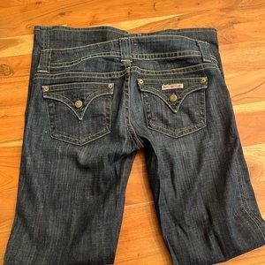 Hudson- mid-rise, flare jeans.